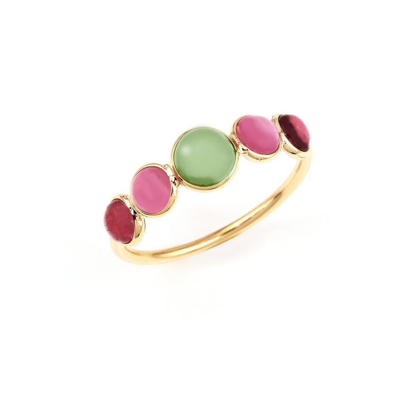 Single Line Round Tourmaline Cabochon Band, 18K Yellow Gold