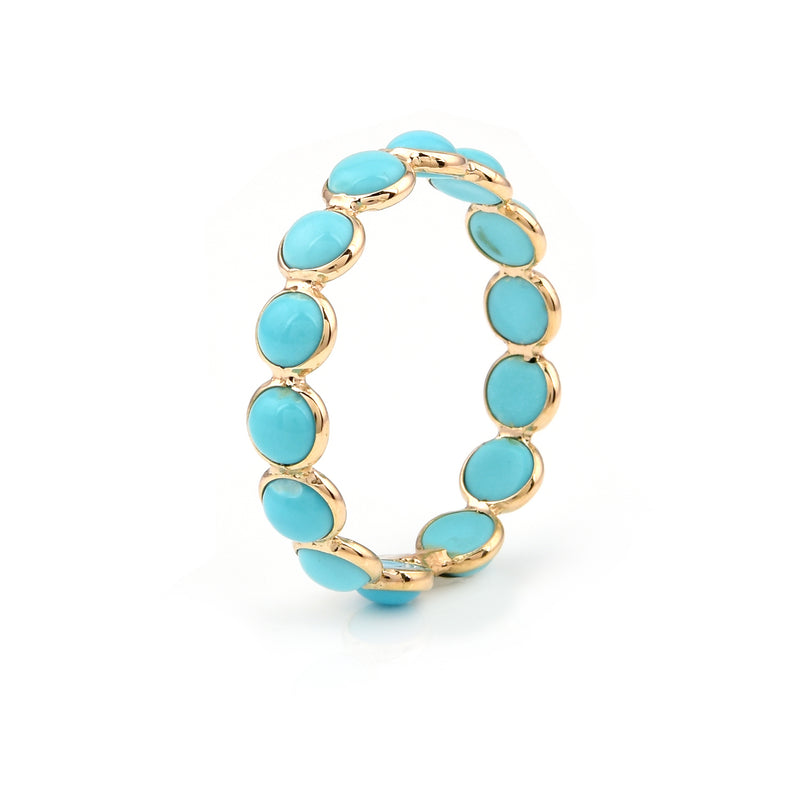 Turquoise Round Cabochon Single Line Band, Yellow Gold