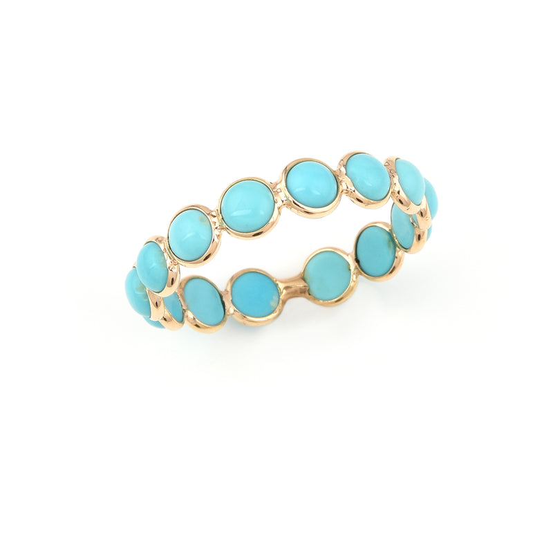 Turquoise Round Cabochon Single Line Band, Yellow Gold