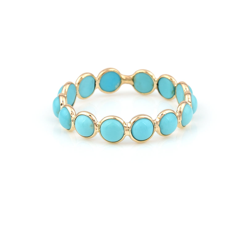 Turquoise Round Cabochon Single Line Band, Yellow Gold