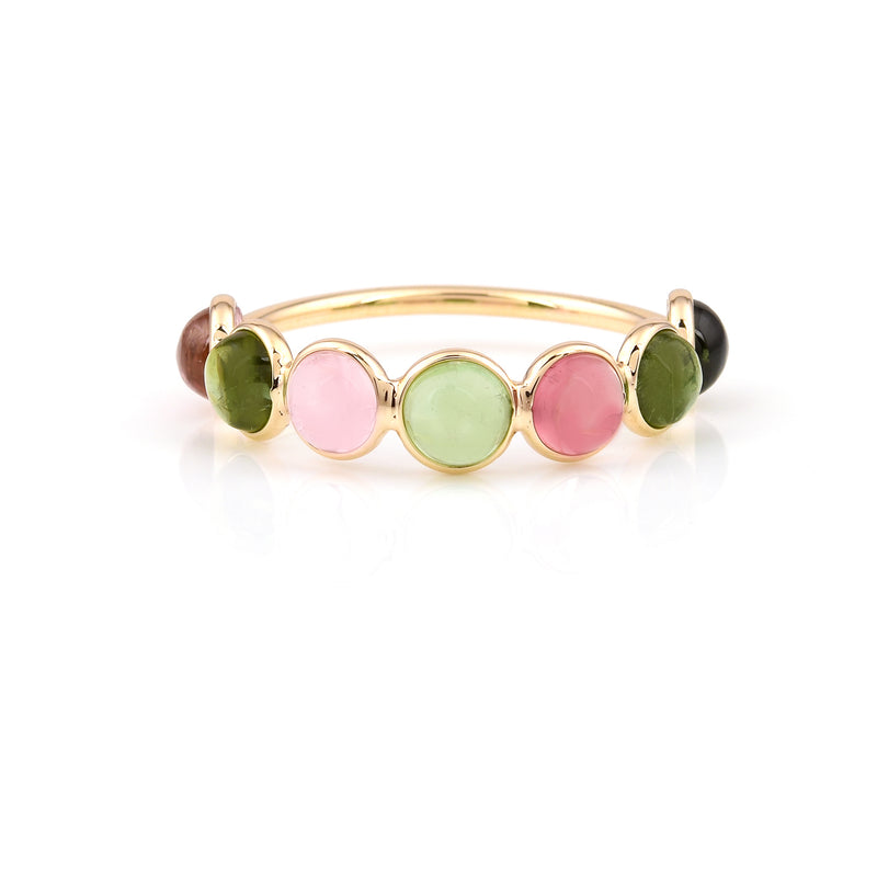 Single Line Round Tourmaline Cabochon Band, 18K Yellow Gold