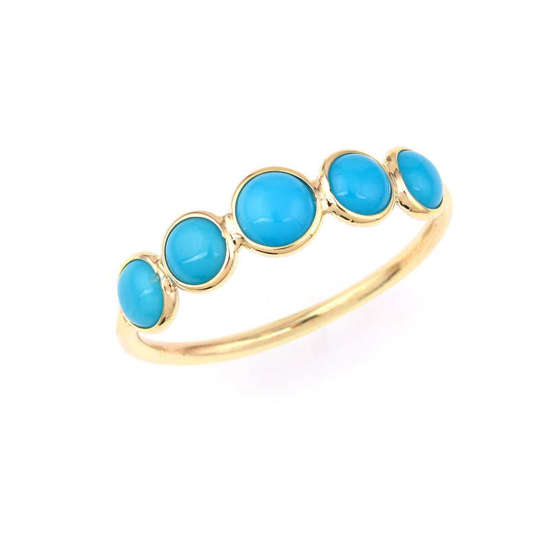 Five Stone Turquoise Band, Yellow Gold