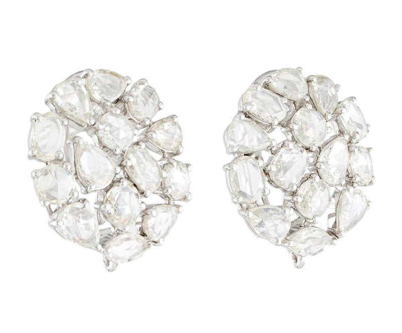 Diamond Rose Cut Round Earrings, 18 Karat White Gold
