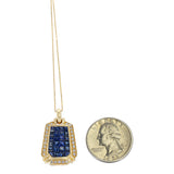 Elongated Hexagonal Mystery Set Sapphire and Diamond Pendant Necklace, 18K Yellow Gold
