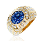 Invisibly-Set Sapphire and Diamond Dome Cocktail Ring, 18k Yellow Gold