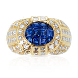 Invisibly-Set Sapphire and Diamond Dome Cocktail Ring, 18k Yellow Gold