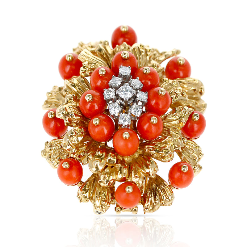 Cartier Coral, Diamonds, and 18 Karat Gold Brooch and Pendant