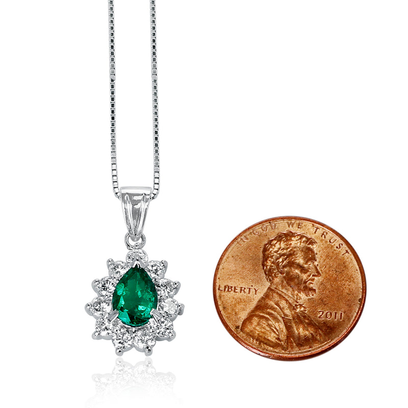 Pear-Shape Emerald and Diamonds Pendant Necklace, Platinum