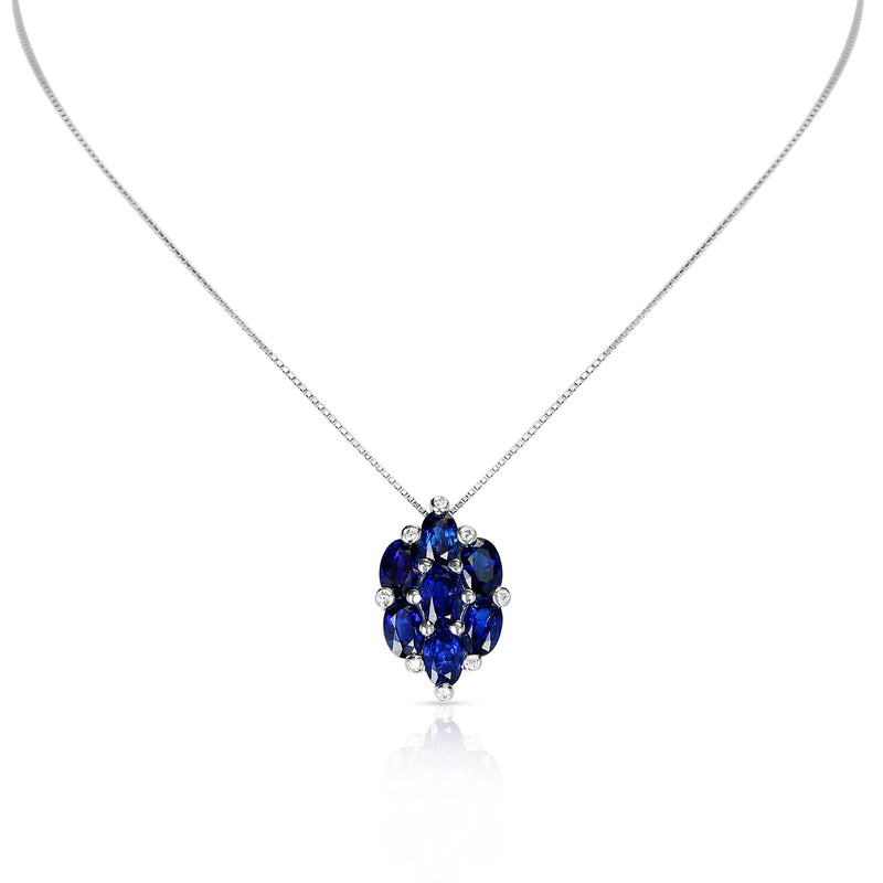 5.37 ct. Seven Oval-Shape Blue Sapphire and 0.08 ct. Diamonds Pendant Necklace