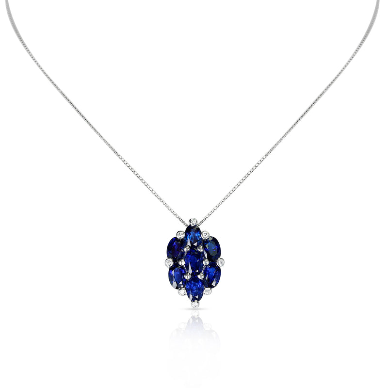 5.37 ct. Seven Oval-Shape Blue Sapphire and 0.08 ct. Diamonds Pendant Necklace