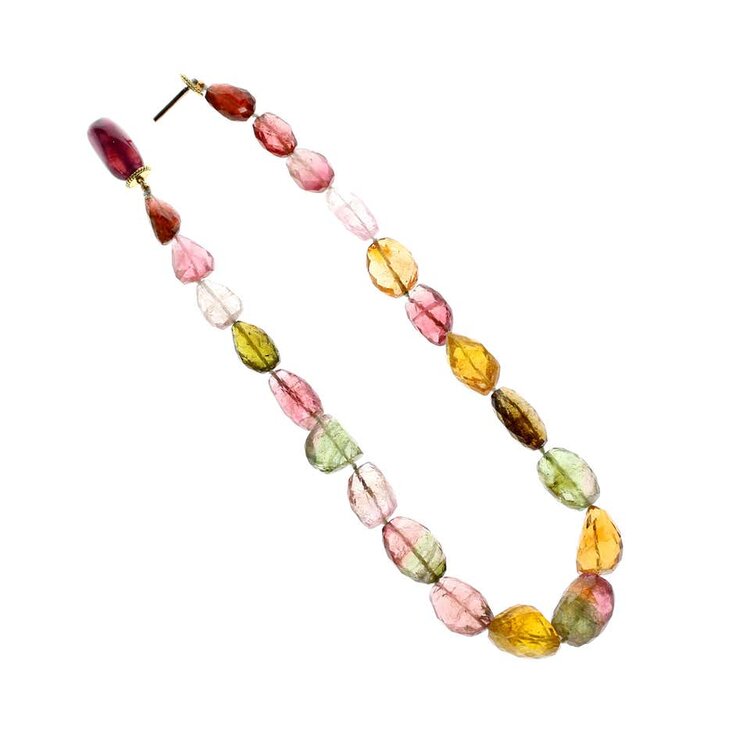 Fancy Color Tourmaline Beads Yellow Gold Necklace