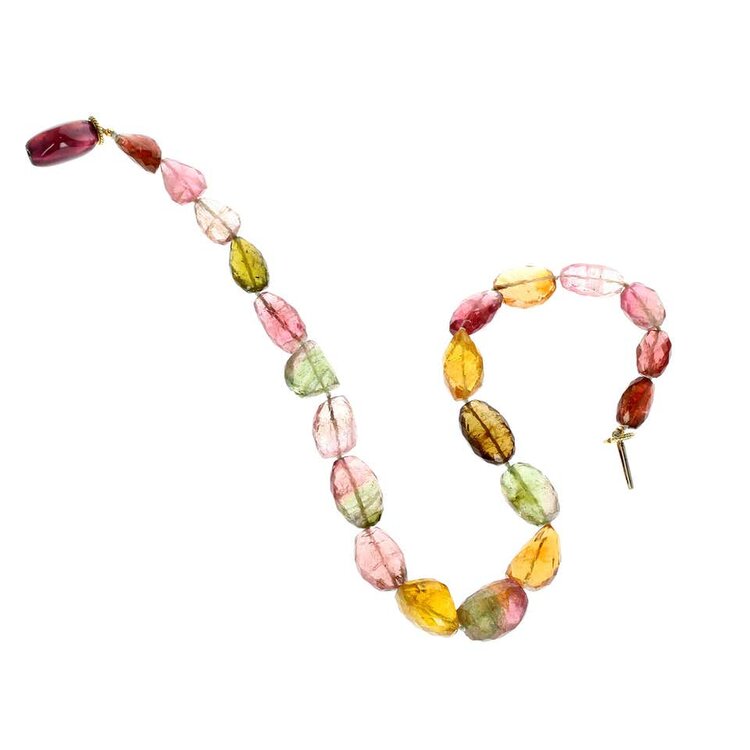 Fancy Color Tourmaline Beads Yellow Gold Necklace
