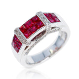 Invisible Set Square Ruby Ring with Diamonds, 18K White Gold