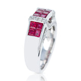 Invisible Set Square Ruby Ring with Diamonds, 18K White Gold