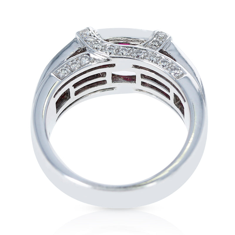 Invisible Set Square Ruby Ring with Diamonds, 18K White Gold