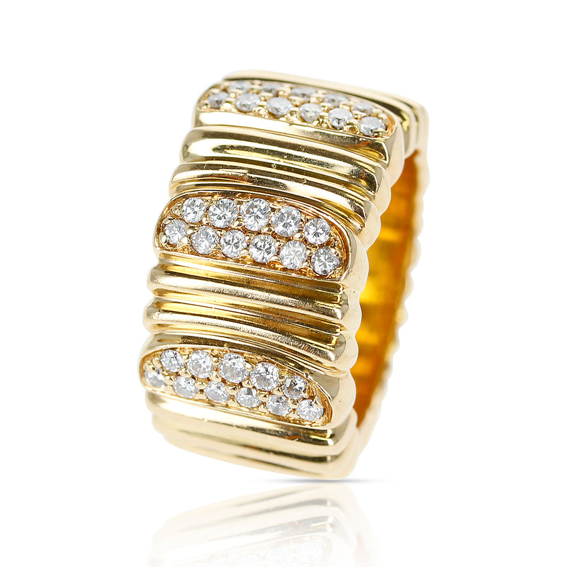 Cartier Textured 18 Karat Yellow Gold and Diamond Band Ring