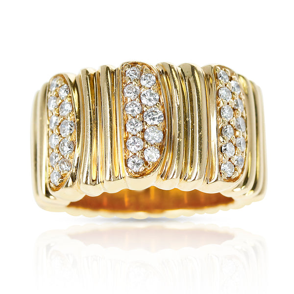 Cartier Textured 18 Karat Yellow Gold and Diamond Band Ring