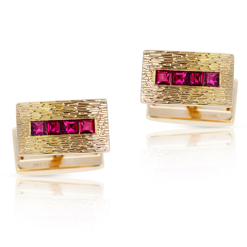 Tiffany & Co. Ruby Cufflinks, 14K Yellow Gold
