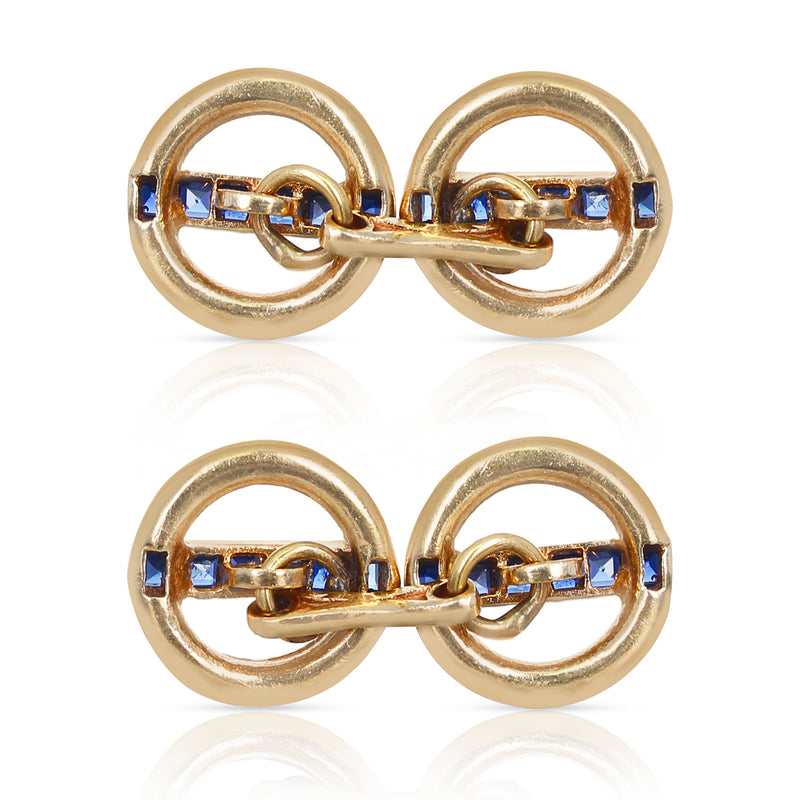 Invisibly-Set Blue Sapphire Shirt Pins, 14 Karat Yellow Gold