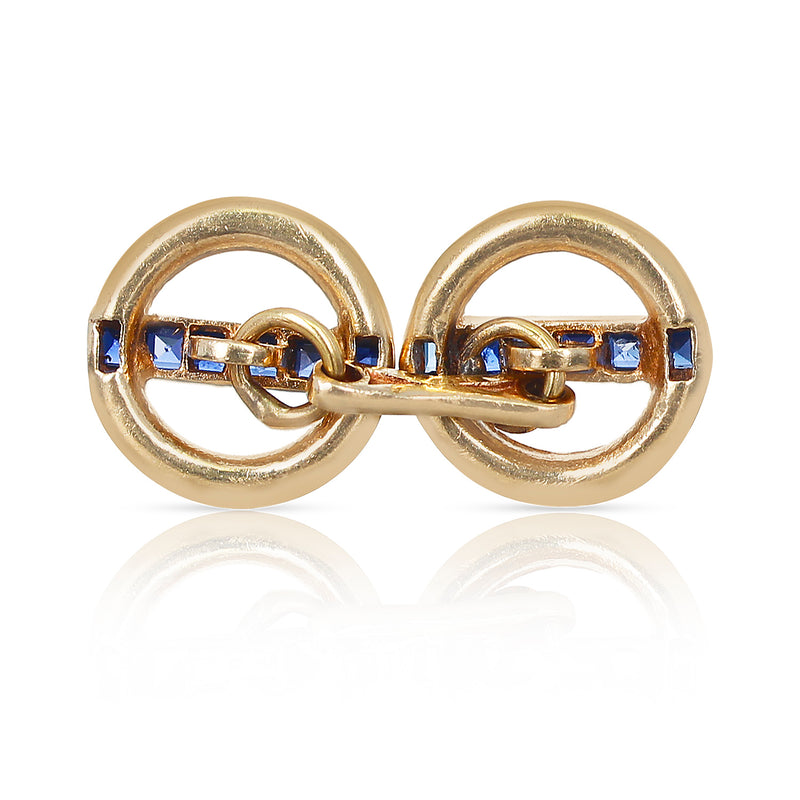 Invisibly-Set Blue Sapphire Shirt Pins, 14 Karat Yellow Gold