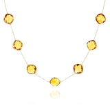 Cushion Shape Citrine Faceted Necklace, 18k Yellow Gold