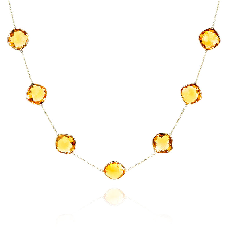 Cushion Shape Citrine Faceted Necklace, 18k Yellow Gold