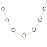 Round Green Amethyst Faceted Necklace, 18k White Gold