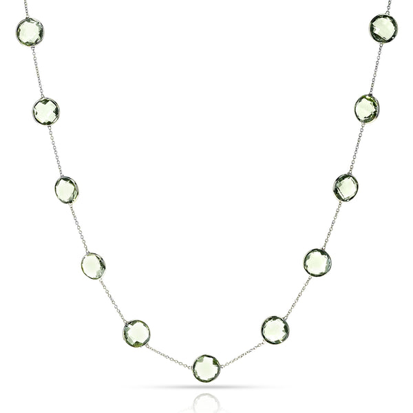 Round Green Amethyst Faceted Necklace, 18k White Gold