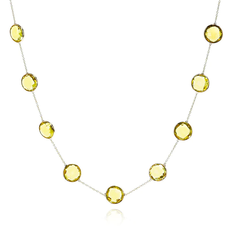 Round shape Blue Topaz Faceted Necklace, 18 Karat Yellow Gold
