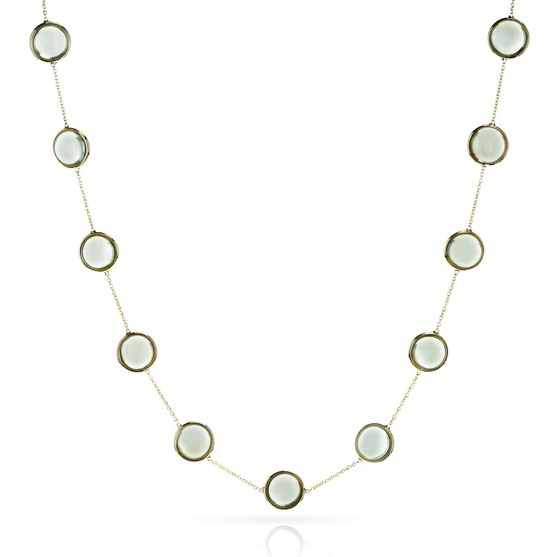 Round Green Amethyst Necklace, 18k White Gold