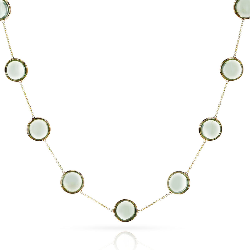 Round Green Amethyst Necklace, 18k White Gold