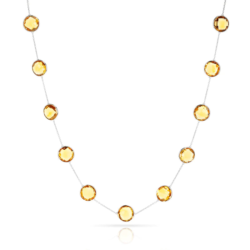 Round Green Amethyst Faceted Necklace, 18k White Gold