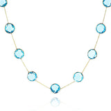 Round shape Blue Topaz Faceted Necklace, 18 Karat Yellow Gold