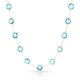 Round shape Blue Topaz Faceted Necklace, 18 Karat Yellow Gold