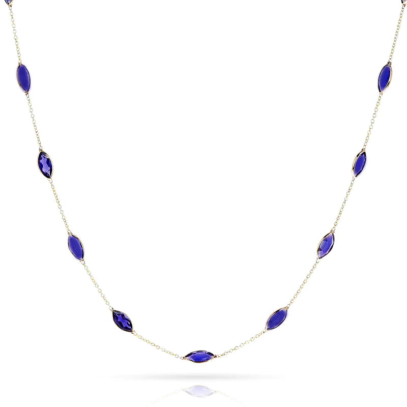Marquise-Shape Gemstone Necklace, 18k