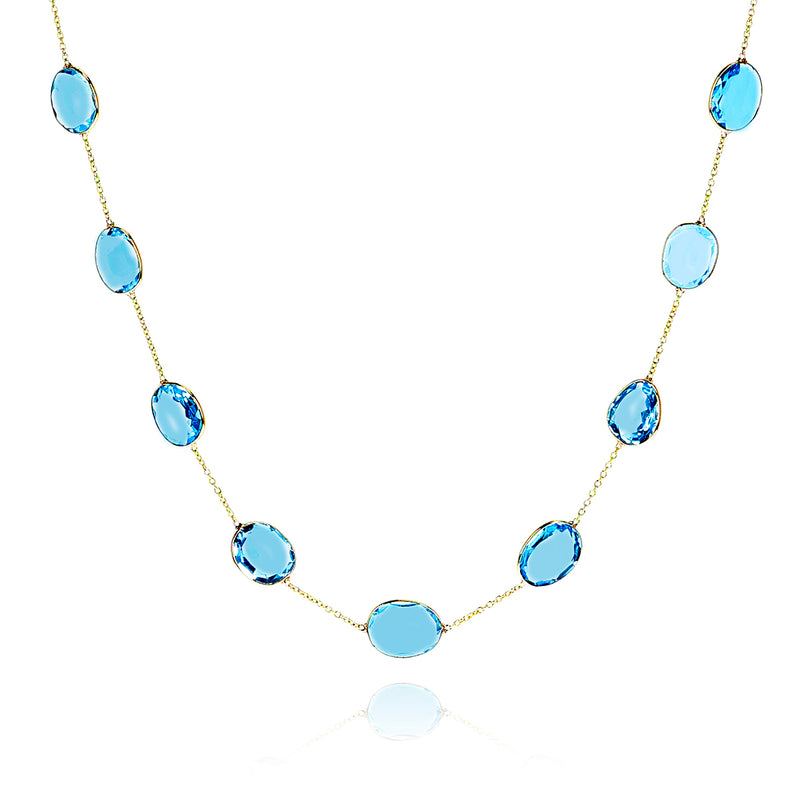 Mixed Cut Blue Topaz Faceted Necklace, 18 Karat Gold