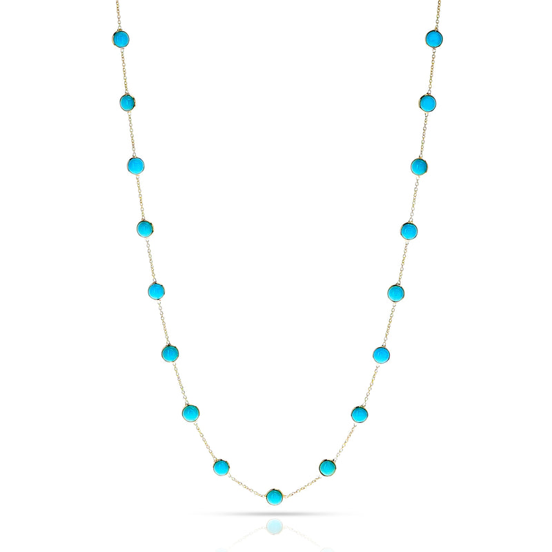 Round Turquoise Necklace, 18 Karat Gold