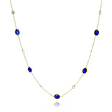 Dark Blue Sapphire Faceted Necklace with White Diamond Rose Cuts, 18K Yellow Gold