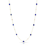 Dark Blue Sapphire Faceted Necklace with White Diamond Rose Cuts, 18K Yellow Gold