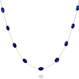 Oval Shape Dark Blue Sapphire Faceted Necklace, 18K Yellow Gold
