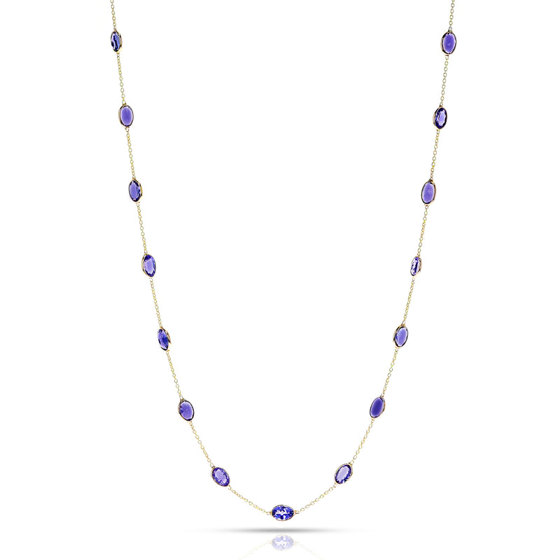 Oval Tanzanite Faceted Necklace, 18k Yellow Gold