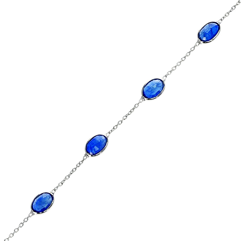 Oval Shape Blue Sapphire Gemstone 18k White Gold Bracelet