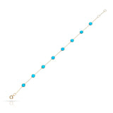 Round Turquoise Cabochon Tennis Bracelet, 18k Yellow Gold
