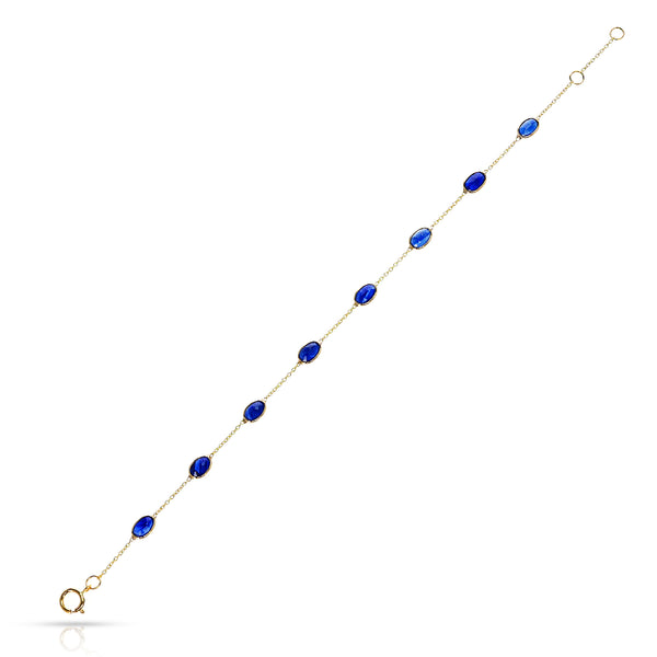 Oval Shape Blue Sapphire Bracelet, 18k Yellow Gold