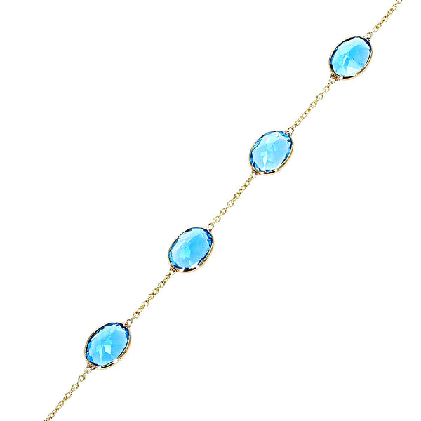Oval Shape Blue Topaz Adjustable Bracelet, 18k Yellow Gold