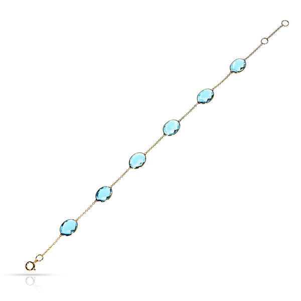 Oval Faceted Blue Topaz Adjustable Bracelet, 18k Yellow Gold