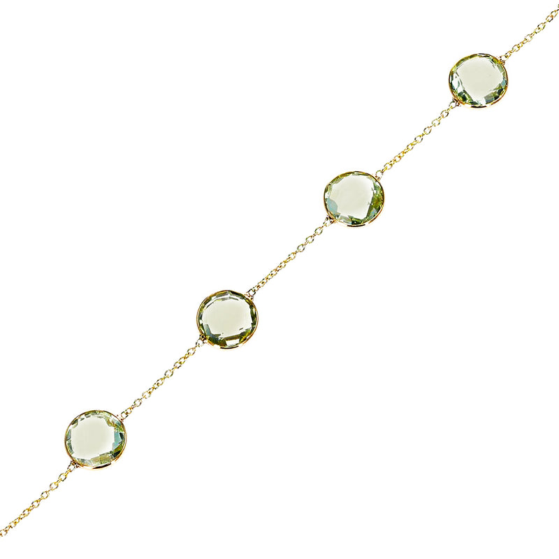 Round Faceted Green Amethyst Adjustable Bracelet, 18k Yellow Gold