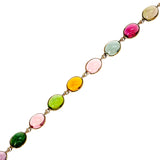Oval Multi Color Tourmaline Cabochon, 18k Yellow Gold Bracelet