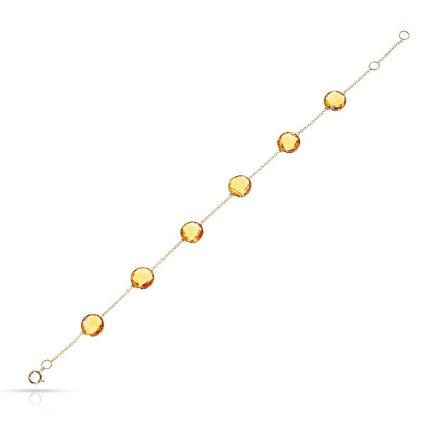 Round Citrine Adjustable Bracelet, 18k White Gold