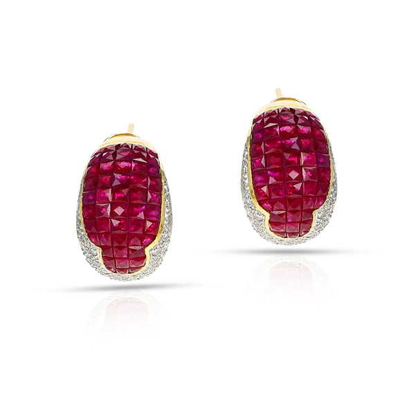 Invisibly Set Ruby and Diamond Earrings, 18k